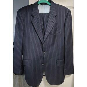 T.M. Lewin Men's Blue Chalkstripe 2 Button Super 110's Merino Wool Suit Size 40r